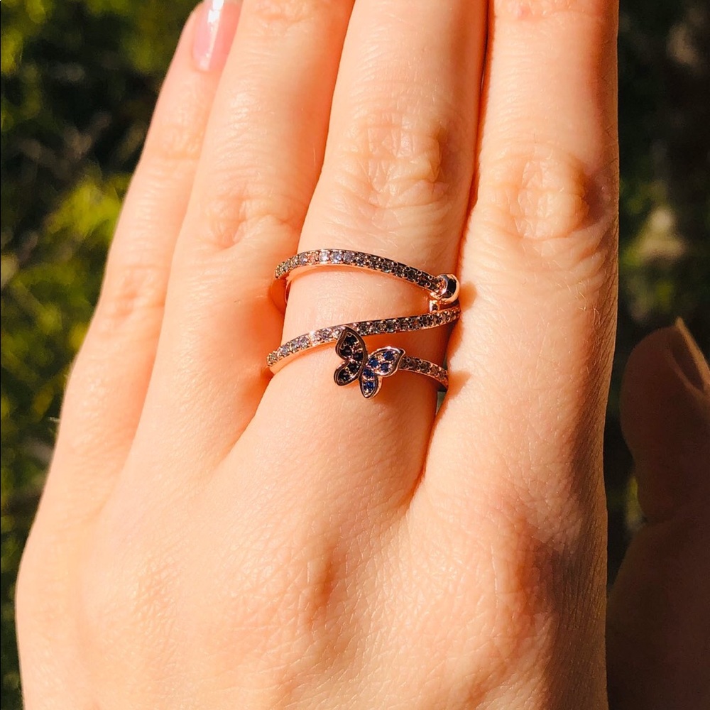 NEW Luxury Rose Gold Micro Pave CZ Butterfly Ring - Picture 2 of 7
